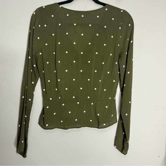 Abercrombie & Fitch Olive Green & White Polka Dot Long sleeve Wrap Blouse-size S - Picture 10 of 13